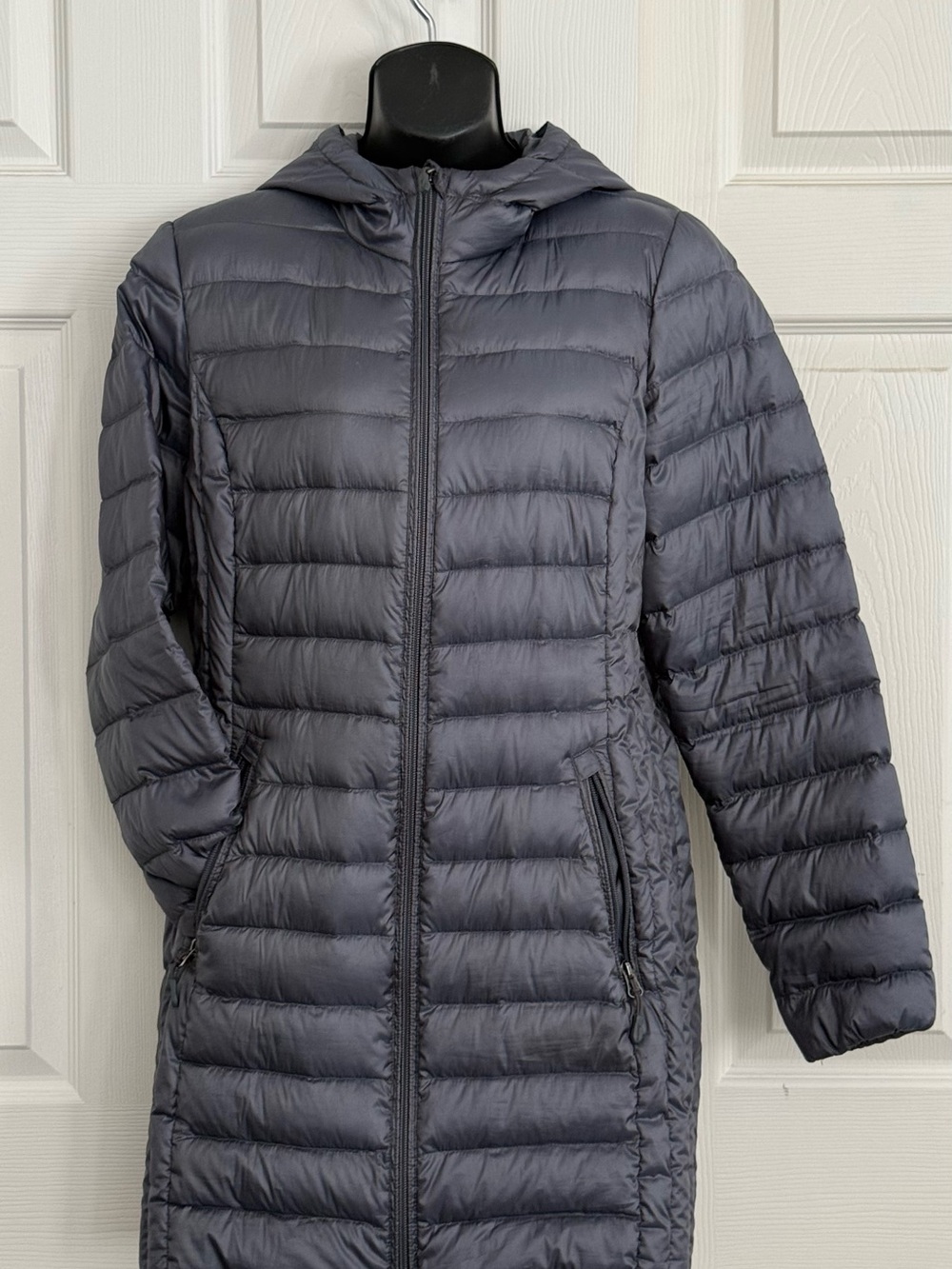 Women's Long Hooded Down Puffer Coat - Slate Gray